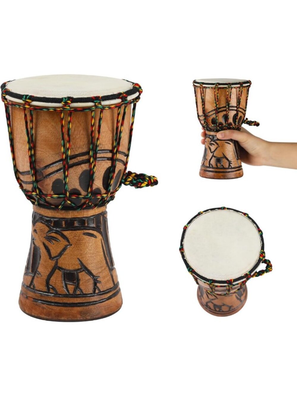 Hand-Carved Mahogany Djembe Drum 4.5" x 8" - Goatskin Head, African Percussion